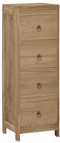 Kaloriko Kommode Massivholz Teak 30x30x90 cm mit 4 Schubladen Stauraum Sideboard Anrichte für Wohnzimmer Schlafzimmer Büro Flur Diele Ordnung und Aufbewahrung