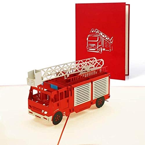Geburtstagskarte mit Feuerwehrauto, 3D Pop-Up Einladung Kindergeburtstag, Einladungskarte, Gutschein, Glückwunschkarte, Grußkarte, Geschenkkarte, T15