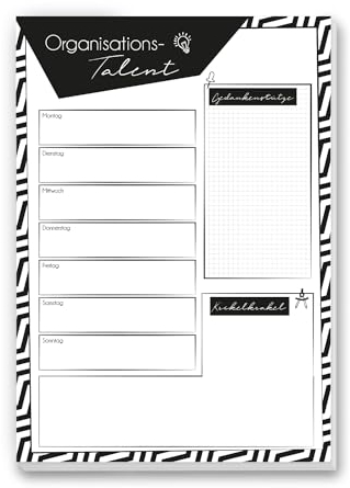 Schreibblock Organisationstalent I dv320 I DIN A4 I schwarz weiß I Wochenplaner Organizer Notizblock zum Abreißen und Beschreiben