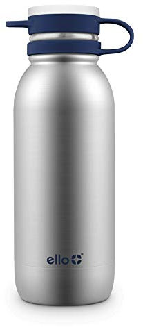Ello Damen Vacuum Insulated Stainless Steel Water Bottle with Leak-Proof Lid, 20 oz, Navy