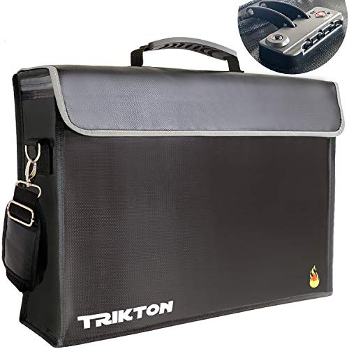 TRIKTON Fireproof Document Safe Bag with TSA-Lock, Holds Legal Size Files, XXL Black 18x13x5, Fireproof Lock Box for documents, Fireproof Document Box, fire and Waterproof Document Storage