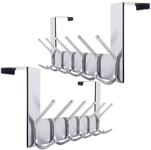 WEBI Perchero Puerta,Percha Puerta,Colgador Puerta,Gancho Puerta en con 6 Ganchos Dormitorio,Baño,4.5cm,Plateado,2 paquetes