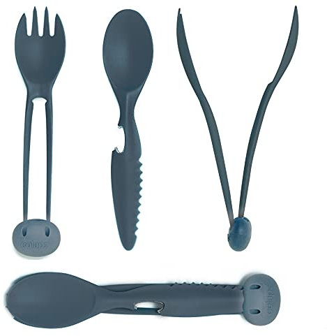 Colapz Grey 7-in-1 Travel Cutlery Set - Camping Cutlery Set - Cutlery for Lunch Box Set - Portable Cutlery Set and Case - Fishing Cooking Set - Camping Accessories