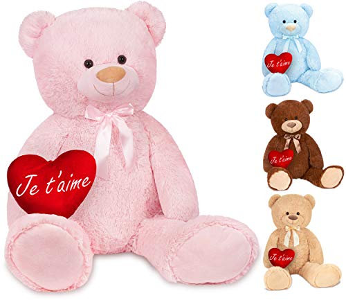 BRUBAKER Peluche géante XXL - Ours/Nounours - 100 cm - Rose - Cœur en Peluche 'Je t'aime' Inclus