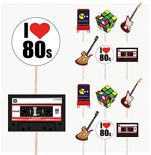 AK Giftshop 1980 80's Retro Party Birthday Party Food Cupcakes Picks Decorations Toppers (Pack of 14)