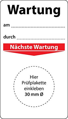 Grundplakette Wartung am durch, 100 Stück, 70 x 40 mm, Vinylfolie, selbstklebend, Wartungsetikett für Prüfplaketten
