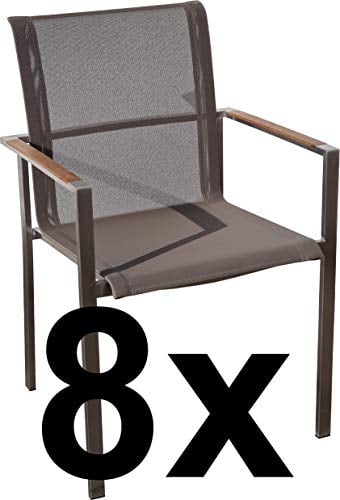 ASS 8Stk Designer Gartenstuhl mit Armlehne Kuba-BRAUN Gastroqualität Stapelsessel Gartensessel Stapelstuhl Sessel Edelstahl Batyline Textilene Teak stapelbar sehr robust