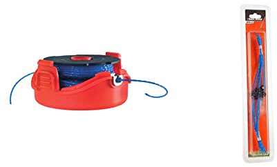 BLACK+DECKER Lot de 10 Fils Torsadés Haute Performance, Fils HDL de Rechange & Cassette avec Bobine de Rechange pour Coupe-Bordures, Bobine Reflex Plus A Déroulement Automatique, 2 x 6 m, ⌀1,5 mm