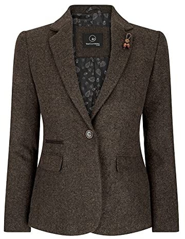 TruClothing Blazer pour Femme en Tweed à Chevrons et Carreaux Laine mélangée Style Chic Tendance Vintage années 20
