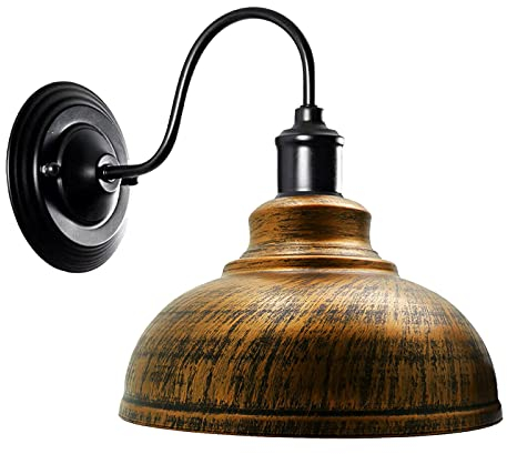 LEDSone Wandlampe E27 Vintage Wandleuchte im Industriedesign Retro Lampe aus Metall Gelber Messing Lampenschirm Innen Loft Wandlampen (Gebürstetes Kupfer)