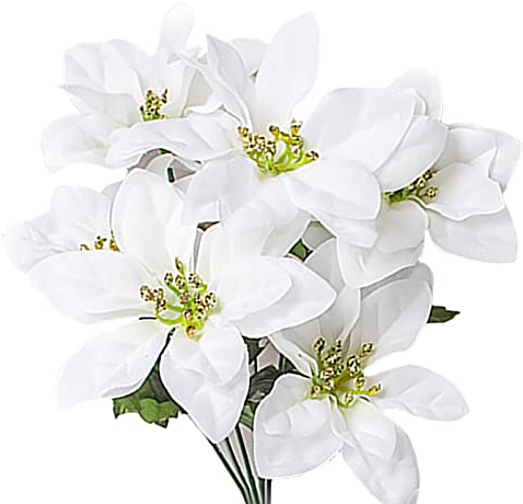MISNODE Künstlicher Weihnachtsstern, 7 Köpfe und Stiel, 6 Stück, weiß, Weihnachtsdekoration, Blumenstrauß aus Kunstblumen mit Stiel, künstlicher Weihnachtsstern