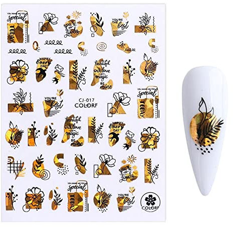 3PCS Gold Black Nail Art Stickers Flowers Autumn Leaf 3D Decals Sliders Fall Nails Designs Foils Decorations-CJ-017