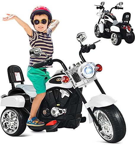 GOPLUS Moto Electrique Enfants 6V, Voiture Électrique Enfants 1 Place Vitesse 2,5-3km/h,Charge 30 KG, Scooter Electrique Enfants pour Garçons Filles 3 an+s(Blanc)
