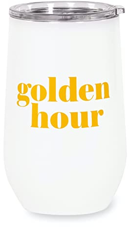 Kate Spade New York Insulated Stainless Steel Wine Tumbler, 16 Ounce Double Wall Travel Cup with Lid, Golden Hour