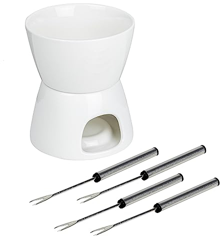 BALOU Schokofondue Set 6-teilig, 450ml - Schoko Fondueset aus Porzellan - Schokoladenfondue Set für Teelicht
