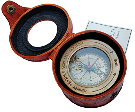 SIFAAT WORLD Navigationskompass aus antikem Messing, mit angebrachter Lupe