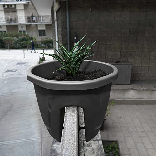 REPLOOD Vaso Flora da Balcone per Ringhiera Tondo Diametro 30cm Capacità 7.5 Litri Fioriera da Ringhiera interno ed esterno 30 x 30 x h24cm (Grigio)