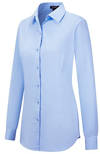 Tapata Camicie abbottonate da Donna Camicette a Maniche Lunghe dal Taglio Classico Top Elasticizzati per Lavoro Business Casual Elegante, Azzurro, XX-Large