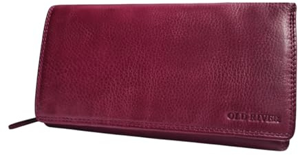 Old River Leder Damen Geldbörse Lila, großes Lederbörse Portemonnaie Brieftasche Nappaleder, Eleganter Geldbeutel Leder mit RFID Wallet mit 2 Geldscheinfächer und viel Kartenfächer
