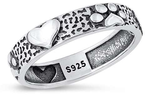 Joyara Sterling Silber 925 Pfote Print & Herz Ring
