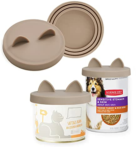 OHMO Couvercle Silicone Alimentaire, Couvercles Universels en Silicone, Résistant aux Aliments et au Lave-Vaisselle. Convient à Toutes Les Tailles de Boîtes Standard(70-420g), Beige, Set de 2