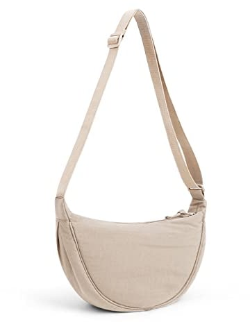 DKIIL NOIYB Hobos Damen-Umhängetasche aus Nylon, mit verstellbarem Riemen, einfarbig, Bauchtasche, A02-Beige, 31 cm, Retro