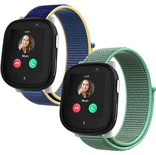 Snyeest 2-Stück Nylon Armbänder kompatibel mit Xplora X6/Anio 6 Armband, Kids Smartwatch Klettverschluss Mädchen Jungen Verstellbare Ersatz Armbänder für X6 Play/X6 Pro/Anio6,Eisblau+Grün