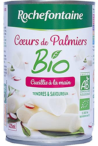 ROCHEFONTAINE - Coeurs De Palmiers Bio 1/2 - Saveur Naturelle et Croquante - 220G - Conservation Optimale - 100% Naturel - Lot De 4 - Vendu Par Lot