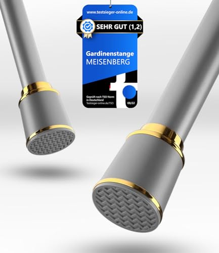 MEISENBERG Gardinenstange ohne Bohren 120-170 cm Ø32mm, Grau – Teleskopstange, Klemmstange Ausziehbar, Vorhangstange zum Klemmen – Ideal für Vorhang & Gardinen