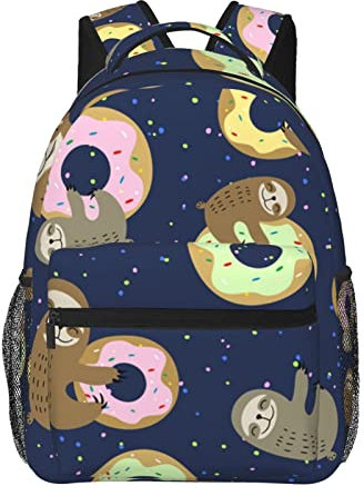 EVANEM Sloth Donuts Bedruckter Laptop-Rucksack, lässiger Rucksack, Reisetasche, leichter Canvas-Rucksack, Unisex, Schwarz , One size