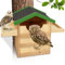 Eulenhaus, Vogelhaus aus Holz mit Futterregal, 22,9 cm großer handgefertigter Eulen-Nistkasten mit Befestigungsschrauben und Holzspänen, außen hängender Nistkasten für Hinterhof