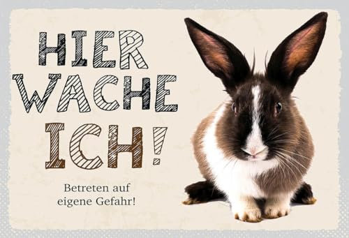 mrdeco Metall Schild 12x18cm gewölbt Hase hier wache ich eigene Gefahr Schild