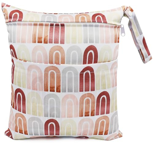 FenFang Stoffwindeln Nasstaschen, Windeltasche Wetbags Wickeltasche Naßtasche Nassbeutel Organiser Taschen Große Wiederverwendbare wasserdichte mit Reißverschluss für Baby Reisen (Braun)