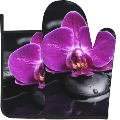 Ofenhandschuhe und Topflappen, Set mit 2 Blumen, lustig, Ofenhandschuh, Küchenhandschuhe, rutschfest, hitzebeständig, Topfpads zum Kochen, Backen, Grillen