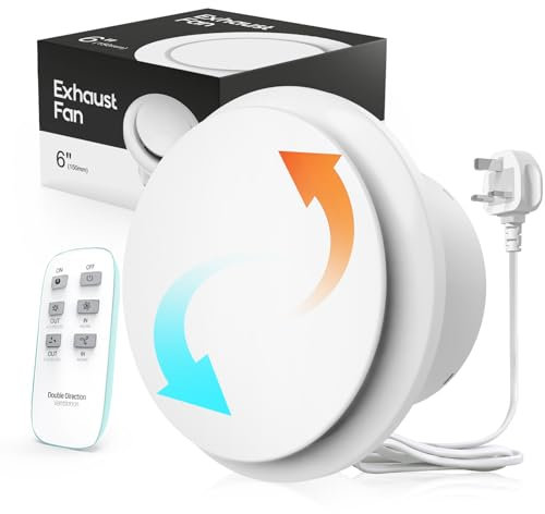 SBONNI 6 inch / 150mm Extractor Fan Bathroom, Two-Speed, Two-Way Ventilation Fan with 433MHz Remote Control - 8W 310m³/h Powerful Silent Exhaust Fan with IPX4 and Memory Function, Window Wall Ceiling