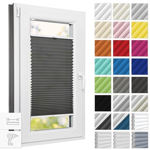 Estika Plissee mit Bohren 80 cm x 230 cm - Anthrazit - Rollos für Fenster, Jalousien Fenster für innen, Raffrollo, Fenster plissee
