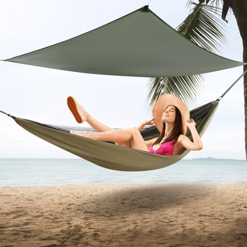 Hamac de camping, hamac avec moustiquaire, tente et bâche de pluie, balançoire suspendue pour sac à dos, randonnée, voyage, 290 cm x 140 cm (vert armée)