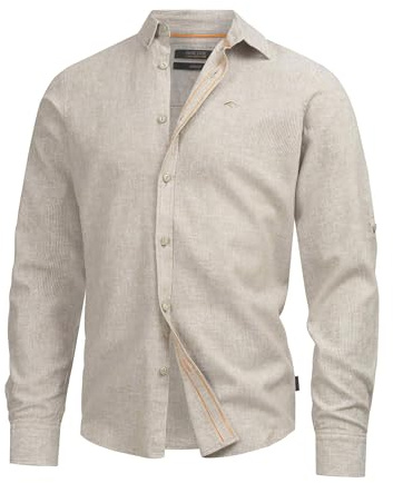 Indicode Herren INTheon Langarmhemd aus hochwertigem Leinen-Baumwollmix | Klassisches Herrenhemd im zeitlosem Design, Outdoorhemd, Freizeithemd, Langarmhemd, Baumwollhemd, Casualhemd für Männer