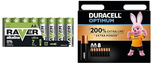CâblerallongeLadronrallonge1,5m/3PrisesPVCBlanc + Piles AA Duracell Optimum (lot de 8) - Piles Alcalines 1,5V - Jusqu’à 200% plus longtemps ou plus puissant - Alimentez vos appareils énergivores - Rec
