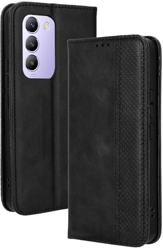 WBWONE Hülle für VIVO V40 SE 5G, Premium TPU/PU Leder Klappbar Schutzhülle Tasche Handyhülle mit Standfunktion & Kartensteckplätzen, Schwarz