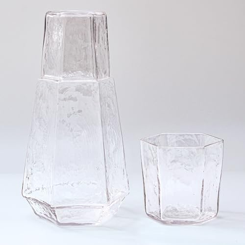 Gökotta Large Handmade Hammered Crystal Glass Drinking Luxury Wine Decanter Bedside Water Carafe Besides | Decanter Glass Set of 2 | Clear 1.2L (Smoke Grey)