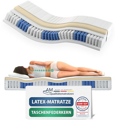 AM Qualitätsmatratzen Latex-Taschenfederkernmatratze 120x200cm H3 24cm - Made in Germany & Oeko TEX Siegel - 7 Zonen Latex-Federkernmatratze 120x200 mit 480 Federn & Lyocell Bezug