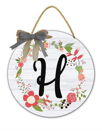Last Name Sign for Front Door Decor H Monogrammed Initial Door Hanger 28CM Initial Welcome Sign Personalized Wreath Letter Door Hanging Housewarming Gift