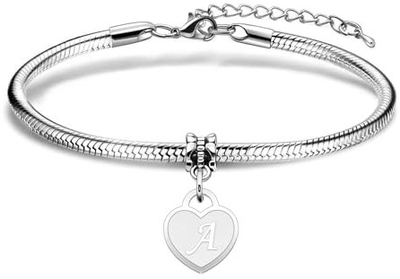 Aosyoisk Pulsera de letras. Nombre inicial pulsera de plata regalo de joyería para mamá, novia, ella, esposa, día de la madre, cumpleaños, San valentín, aniversario (Letra A)