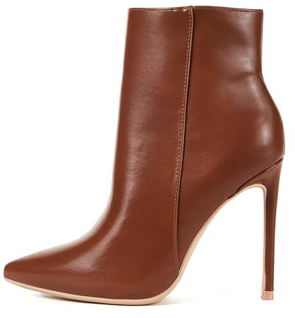 GENSHUO Stivaletti alla caviglia da donna con punta a punta, tacco alto da 11 cm, con cerniera, tacchi a spillo, stivaletti autunnali, Marrone, 42 EU