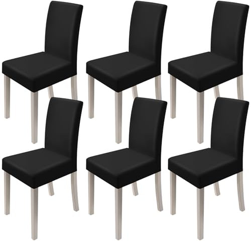 Euleryoo 6 Pièces Universel Housses de Chaise Extensible Très Facile à Nettoyer et Durable, Housses de Chaise pour Salle à Manger Décor de Restaurant Mariage Hôtel Restaurant, Noir