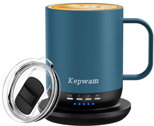 Kepwam Heated Coffee Mug T1-14oz Fast Heating & Longer Battery Life Self Heating Coffee Mug Hot to 149℉ - Touch & App Controlled Mug Coffee and Hot Beverage Warmer, Gifts for Women and Men
