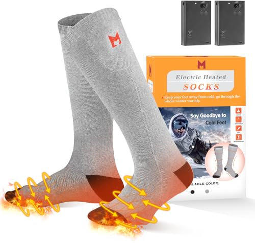 Heated Socks, MUTOUHE Electric Heated Socks for Men Women, Winter Warm Socks for Outdoor Sports - Camping, Hiking, Fishing, Cycling, Walking, Hunting, Motorcycling, Skating and Skiing (Grey, L)