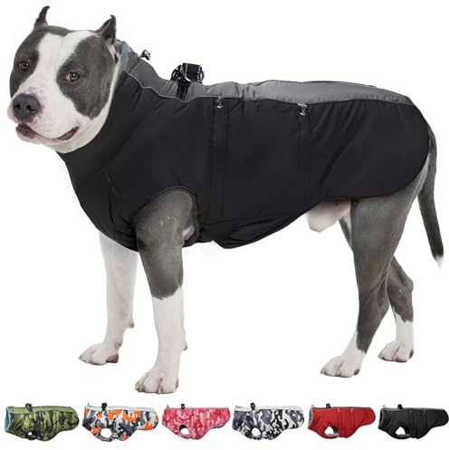 IKIPUKO Hundemantel, Winterjacke, Größe XXL, Warmer Schneeanzug mit Reißverschluss, reflektierend, wasserabweisend, für große Hunde, Border Collie, Pit Bull, Schwarz