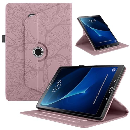 TEDTIKJT Funda para Samsung Galaxy Tab A 9.7 (SM-T550/SM-T555) Carcasa PU Cuero Protectora 360 Giratoria de ángulo Múltiple Soporte Función Flip Cover para Carcasa Galaxy Tab A 9.7,Oro Rosa Árboles